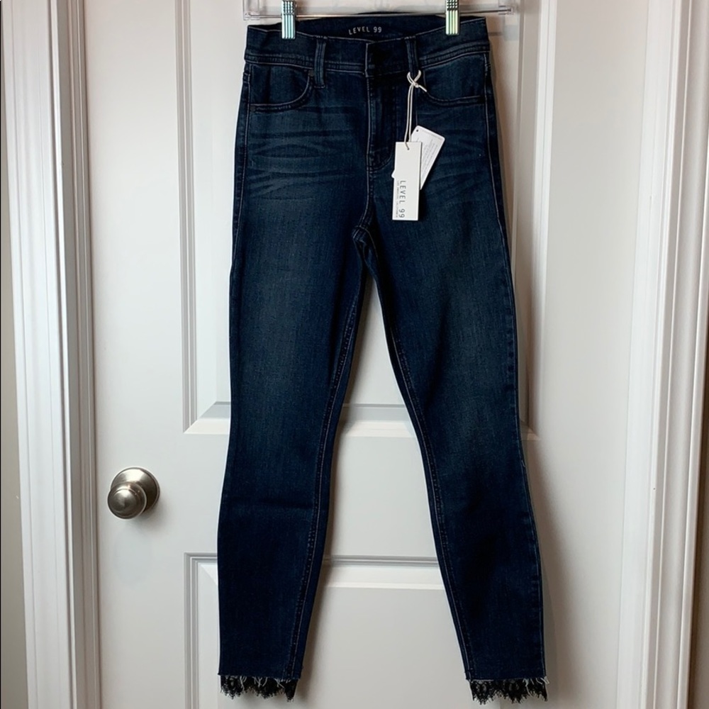 High rise lace ankle skinny jeans